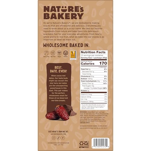 Image of Nature's Bakery Double Chocolate Brownie Bars,Whole Grains,Dates,and Cocoa,Plant Based,Dairy-Free,Snack Bar,1 box with twin packs,(Pack of 24)