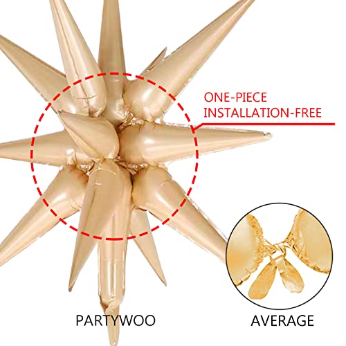 Image of PartyWoo Caramel Brown Star Balloons 6 Pcs, 14-Pointed Starburst, 27 & 22 Inch Explosion With Ribbon, Foil, Large for Party