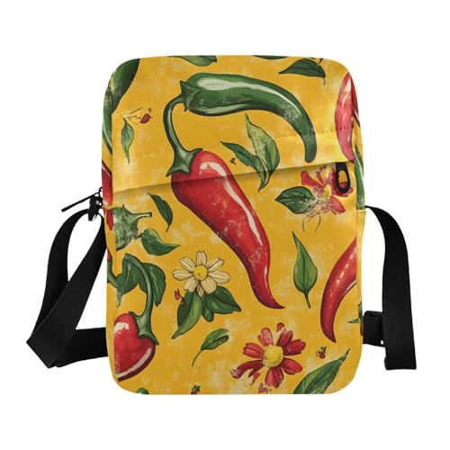 Crossbody Bag Red Green Bell Peppers Messenger Bag for Women Men Purse Shoulder Bag Satchel Bag with Adjustable Strap 214B8063