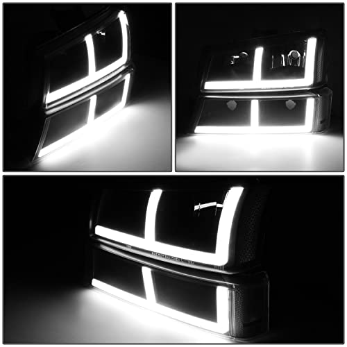 Image of DNA MOTORING HL-LB4-CSIL03-BK-CL1 Pair of LED F-LED Light Bar Headlights Compatible with 03-06 Avalanche 1500 2500 / Silverado 1500 2500 3500 1500 HD 2500 HD, Fit Models without Factory Cladding ONLY