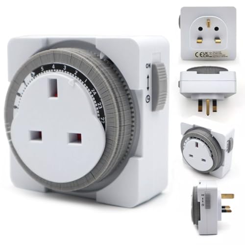 FiTspi 24 Hour Segment Timer Switch, Energy Saver Plug Standard Size, Timer Socket Switch