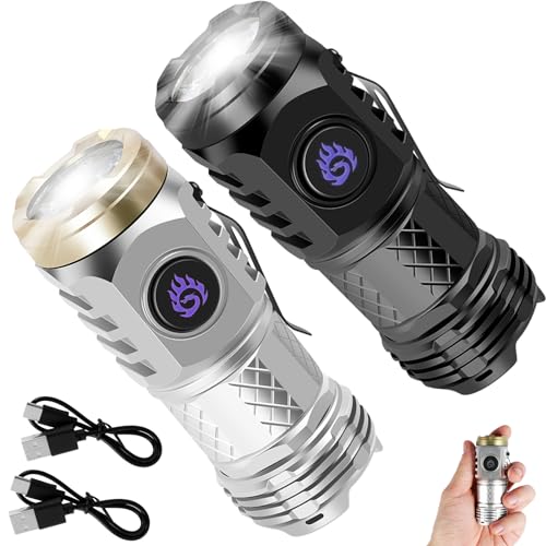 2 Pcs LED Torch Rechargeable, Flashlight with Three-Eyed Monster, LED IPX4 Waterproof Flashlight Super Bright, Flashlights with 5 Light Modes, Portable Mini Pocket Torch Handlamp (Black+Silver)