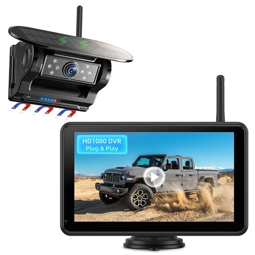 eRapta Magnetic Solar Wireless Backup Camera: HD1080P 7” Touchscreen Portable with DVR, BSD, 1-Min Install-Free IR Night Vision Hitch Backup Camera for Trailer/Truck/Small RV/Camper/Tractor-AWTCM701