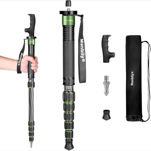 Image of Manbily Carbon Fiber Camera Monopod, 61-inch Portable Compact Lightweight Travel Monopod Walking Stick for DSLR Camera Canon Nikon Sony Video (Green)