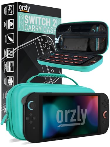 Image of Orzly Case Compatible with Switch 2 - Protective Travel Carry Case with Screen Padding, Game Card & microSD Slots, Zipped & Open Pockets for Accessories - 7.9 inch Gift Boxed