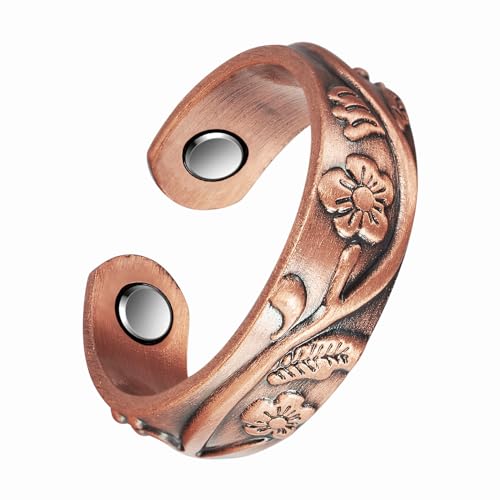EnerCoppeX Pure Copper Ring for Men, Lymphatic Drainage Adjustable Magnetic Ring, 3500 Gauss Magnet (Type-D)