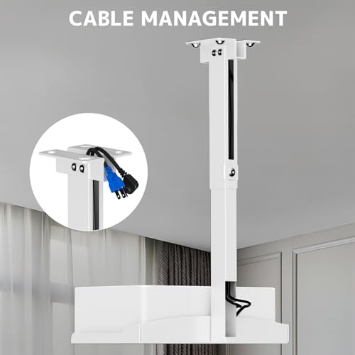 PUTORSEN Beamer Projektor Halterung - Höhenverstellbar Beamer Deckenhalterung oder Wandhalterung Installation ohne Bohrung,Verdeckte Kabelführung,Hält bis zu 10 kg,Weiß