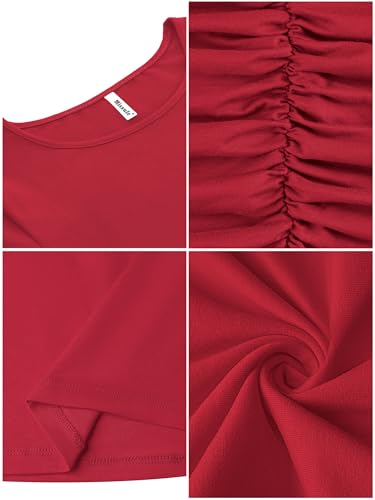 Image of Missufe Women's Long Sleeve Slim Ruched Bodycon Dress 2025 Trendy Fall Casual Round Neck Sheath Knee Length Outfits Clothes