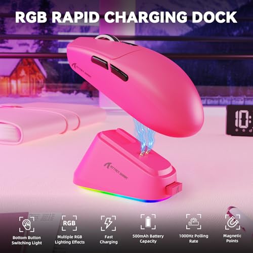 Image of ATTACK SHARK G3 Pro Wireless Gaming Mouse with Magnetic Charging Dock,Rose | PixArt PAW3311 Gaming Sensor,BT /2.4G Wireless /Wired Gaming Mouse,25K DPI,59g Ultra-Lightweight Gamer Mice for PC /Win /PS4 /Mac