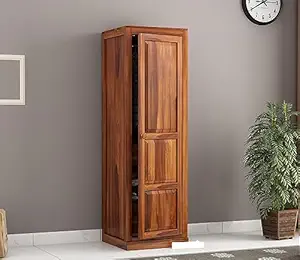KARINA FURNITURE Wooden Wardrobe for Clothes | Sheesham Wood 1-Door Wardrobe with 2 Drawer Storage | Solid Wood Large Cupboard Almirah: Storage Cabinet for Your Living Room/Bedroom/Kitchen (Design 92)