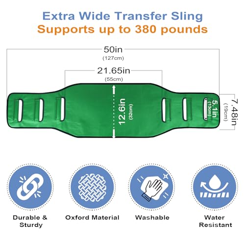 Transfer Sling for Seniors, Transfer Belt Widened Back Curve Design Sling for Movement, Transfer Boards for Bedridden Patient, Bed Assist Handle, Back Lift Belt for Patient Care (Green) - Image 3