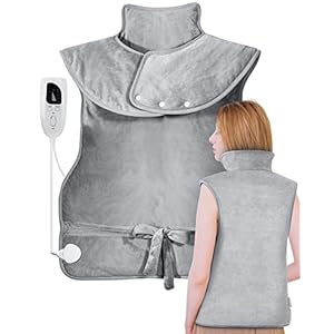 Heizkissen mit Abschaltautomatik 60x100cm, Elektrisch Wärmekissen mit 6 Temperaturstufen, Wärmedecke Heizdecke Kabellos mit Überhitzungsschutz für Rücken Nacken Schulter, Waschbar Grau