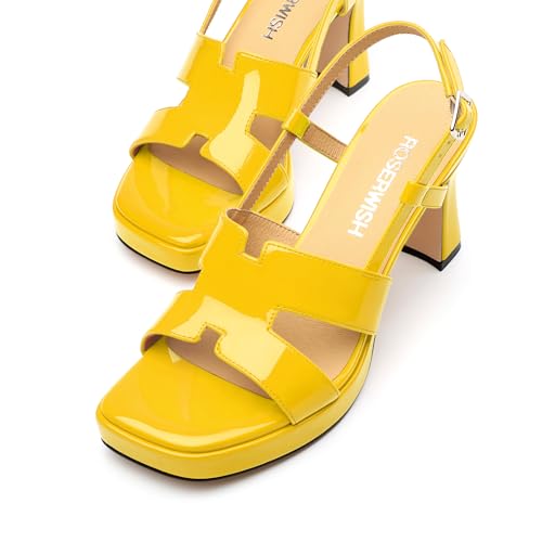 Image of ROSERWISH Heels for Women Chunky Block Platform High Heels Square Open Toe Strappy Heel Sandals Wedding Party Prom Fashion Slingback Dress Pump Sandals Shoes