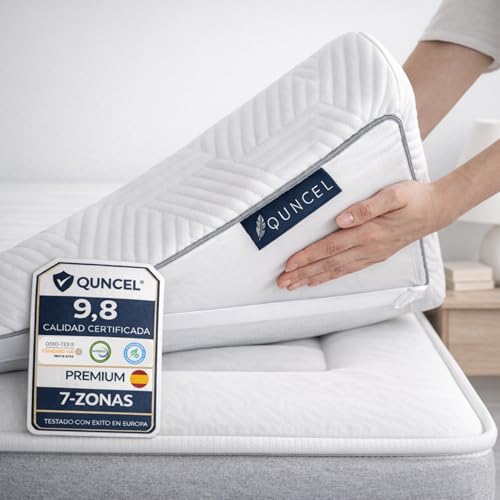 QUNCEL® Topper Viscoelastico Gel Hybrid 150x190 | 7 cm | Alivia el Dolor y la Tensión Muscular | Firmeza Alta Densidad | Topper Viscoelástico 150x190, Sobrecolchon Anti-Estrés