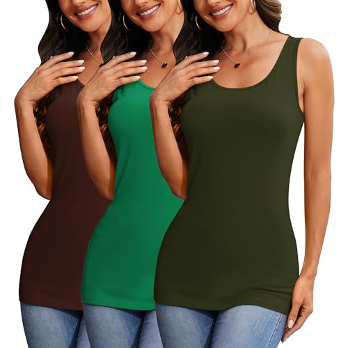 Image of H HIAMIGOS Womens 3 Packs Long Tank Tops Stretchy Cotton Sleeveless Camisole Undershirts Layering Workout Yoga Camis