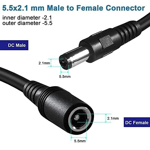 Image of ZXN Dc Male to Female Power /Adapter Extension Cable dc Plug Extension Cord 5.5mm x 2.1mm 12v Extension for CCTV,LED Strip (Black)(1 Metre)