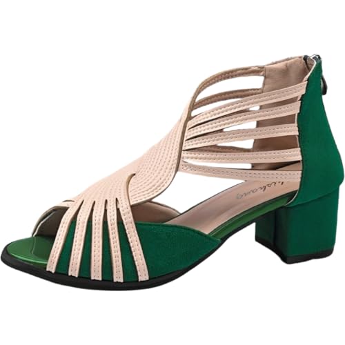 Ladies' Roman Gladiator sandals - thick sole, middle heel, cross buckle closure, breathable faux leather fabric and rubber sole, wear-resistant and anti-slip in summer