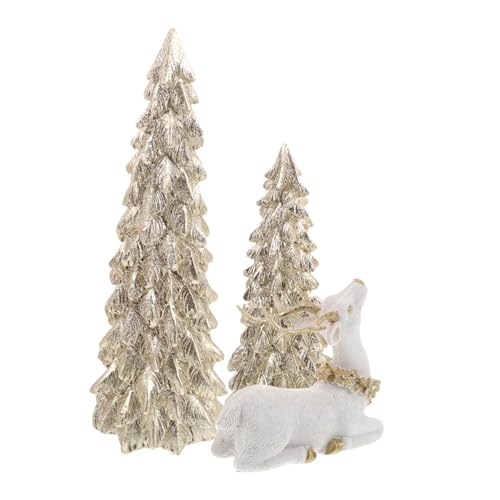 Toyvian Figuras Navideñas Resina con Árboles y Renos Dorados Decoración Rústica para Mesa y Estantería Adornos Resistentes para Interior y Exterior para Fiesta y Regalo Festivo