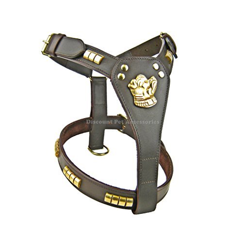 Discount Pet Accessories Brown Staffordshire Bull Terrier Leather Staff Staffy Suede Padded Brass Studs