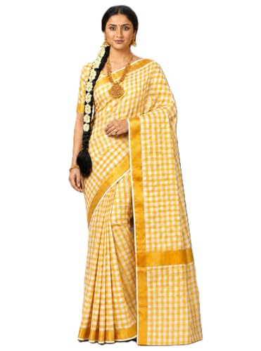 Image of Women's Kerala Tissue Plain Saree with Running Blouse| Onam & Vishu Kani Special | Traditional Kasavu White Colour