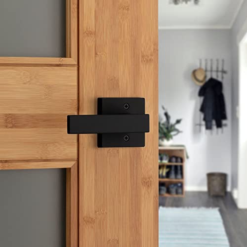 Image of Kwikset Singapore Dummy Door Handle, Single Sided Lever for Closets, French Double Doors, and Pantry, Matte Black Non-Turning Reversible Interior Push /Pull Lever, with Microban Protection (Pack of 4)