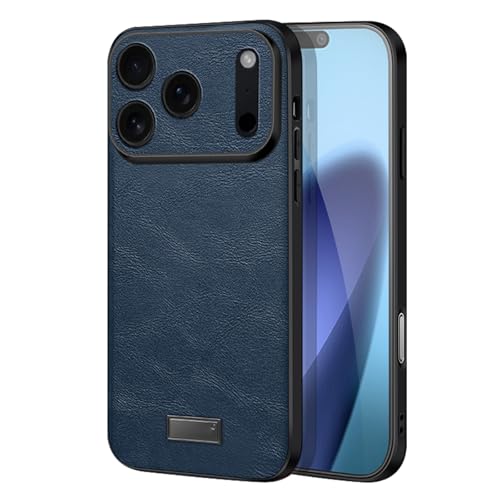 Étui en cuir iPhone 17 Pro Max coque chic en cuir rétro premium bleu