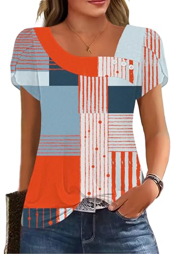 Image of Womens Petal Sleeve Tops Summer Trendy T Shirt Casual Loose Square Neck Button Blouse Tees