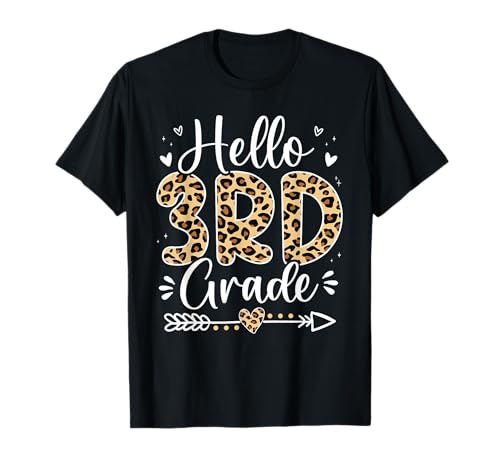 Hello 3rd Grade Leopard Teacher Student Back to School Girls T-Shirt