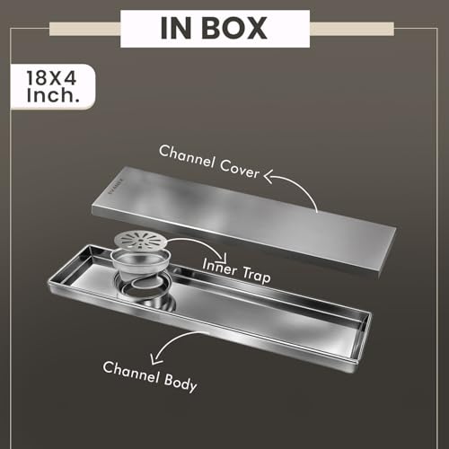 Image of EVANEX Tile Insert Floor Drain | 18x4 Inches Shower Drain Channel | Waste Water Bathroom Drain Channel | 304 Stainless Steel Invisible Shower Drain Channel with Anti Cockroach Trap