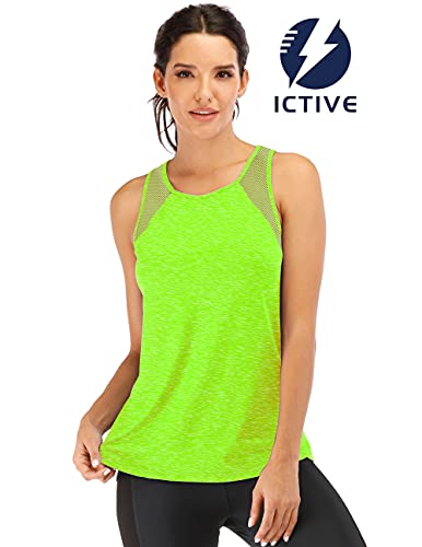 ICTIVE Workout Tank Tops for Women Breathable Mesh Racerback Tank Loose Fit Backless Running Gym Tops Neon Green L