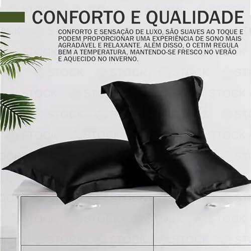 Kit 2 Capa Travesseiro Fronha Cetim Seda Anti Frizz 4 Aba