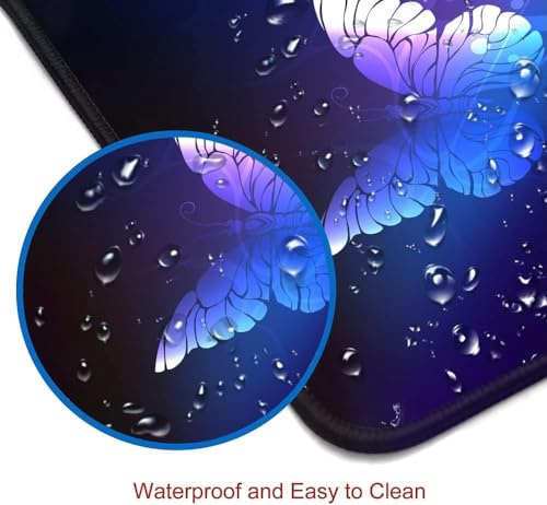 Image of Glowing Night Butterflies Gaming Mouse Pad, Large 800x300x2mm Extended Waterproof Mouse Mat with Stitched Edge, Non-Slip Rubber Base,Desk Mat for Gaming, Work, Office & Home,1 Pc