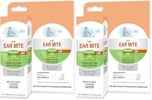 Four Paws Healthy Promise Aloe Ear Mite Treatment for Cats 0.75 Fl. Oz. (Pack of 2)