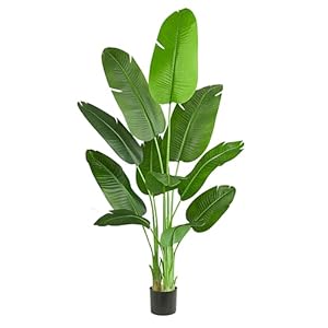 FSOHOI Birds of Paradise Plant Artificial 6.6 FT Lifelike Silk Artificial Plants Indoor Fake Banana Leaf Tree in Pot Faux Tree Floor Plant for Home Office Entryway Farmhouse Outdoor Decor