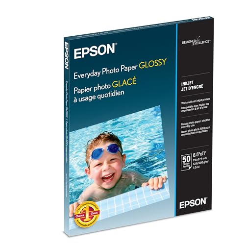 Epson S041649 Glossy Photo Paper, 52 lbs., Glossy, 8-1/2 x 11 (Pack of 50 Sheets)