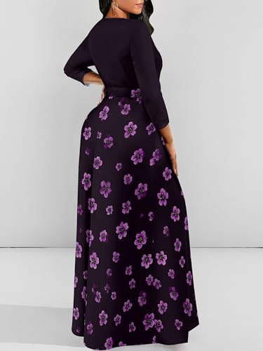 Image of PinkPatty Women's Long Sleeve Maxi Dress Plus Size Trendy Wedding Guest Dress with Pockets&Belt