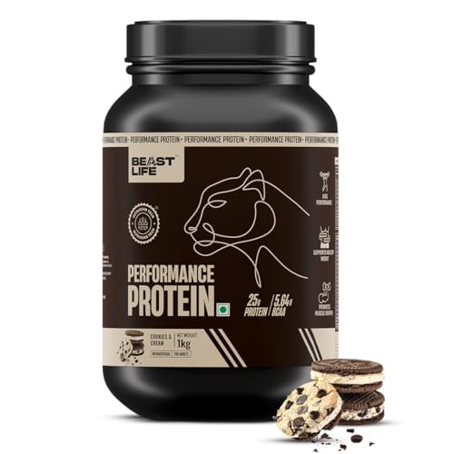 Image of BeastLife Performance Yeast Protein Powder | 25g Protein | Cookie & Cream|NABL Lab Certified | High Absorption for Muscle Growth |Smooth & Light, Easy to Digest with Ultrasorb Tech|5.64g BCAA | Best For Gut | Beta Glucan | Improves Immune Function | 1 Kg