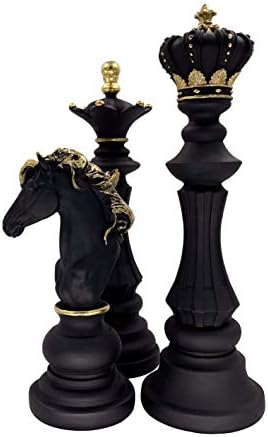 LOOYAR Three Pack Chess King Queen Knight Statue Sculpture Ornament Collectible Figurine Craft Furnishing for Home House Decoration Office Desk Table Wine Cabinet Arrangement Gift