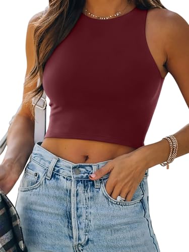 REORIA Women’s Sexy Sleeveless Racer Back Tank Tops Halter Neck Crop Tops