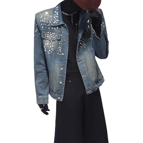 Veste denim homme polyvalente et large avec strass pour tenue extérieure