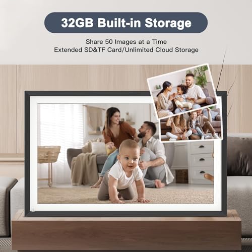 Image of Large Digital Photo Frame 15.6-inch Electronic Photo Frame - Smart Photo Display FHD 1080P IPS Touch Screen, 32GB, Wall Mountable, Send Photos Videos Via App, Email, Best Gifts Choice for Mom and Dad