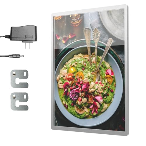 FOH Möbel Marco para póster con retroiluminación LED y tamaño de póster, marco luminoso y soporte para carteles publicitarios, folletos y menús de restaurantes (plateado, A3 (12 x 17))