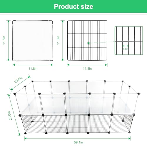 Lonepetu Rabbit Playpen Indoor, DIY Small Animal Pet Playpen Indoor & Outdoor Portable Metal Wire/Transparent Clear Pet Fence Yard Fence for Guinea Pigs, Bunny, Ferrets, Kittens, Puppies