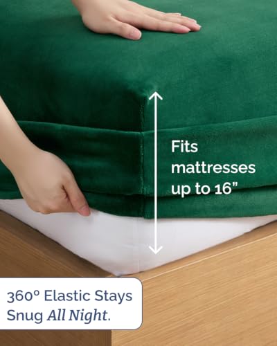 Image of Fleece Sheets Twin Size Set - 3-Piece Flannel Sheet Set - Forest Green