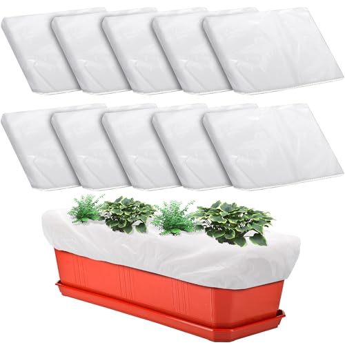 DECOHS 10 Pcs Planter Grow Box Mulch Cover Fits 29 x 13.5 PE Rectangular Garden Mulch Plant Box Cover Grass Barrier Planter Boxes Protection Covers for Garden Plant Flower Boxes (White)