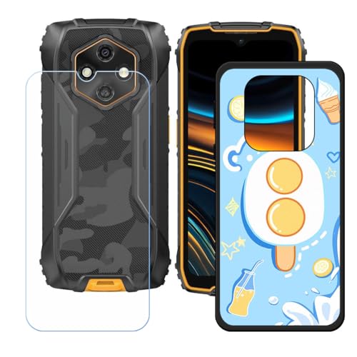 LCEHTOGYE �K�p Ulefone RugKing 4 Pro +�����K���X�X�N���[���v���e�N�^�[�p�P�[�X�A�K�p Ulefone RugKing 4 Pro (6,56")�ƌ݊����̂���u���b�N�\�t�gTPU�V���R���Q���P�[�X�ی�J�o�[ LH84