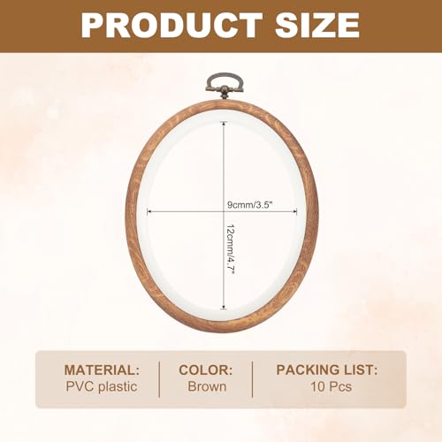 Image of PATIKIL 10 Pieces 4.7 inchx3.5 inch Embroidery Hoops Frame Imitated Wood Oval Cross Stitch Hoop Ring for Embroidery Art Craft Handy Sewing Decoration