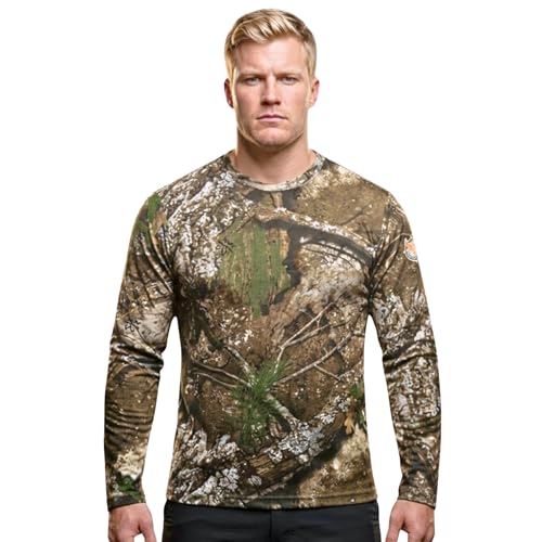 Authentic Realtree APX Camouflage Long Sleeve Tee - Scent Control Technology - UPF 30 Protection - Unisex Adult - Crewneck Cotton Blend Shirt