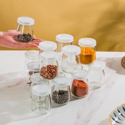 Image of Glass Food Storage Containers with Airtight Bamboo Lid, Coffee Storage Jars for Home Kitchen, Pantry Tea, Spices, Snack (PUDDING JAR SET OF 6, 100 ML)