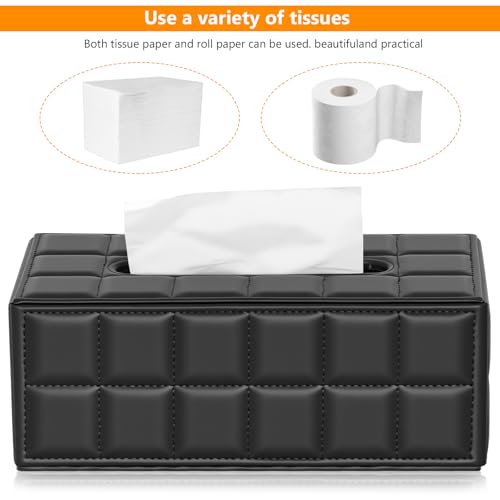 Taschentücher Box, Kosmetiktücherbox Tücher Box aus Leder Magnetverschluss Design Tissue für Esszimmer Schlafzimmer Büro Couchtisch Auto, 25×13.3×9.6 cm, Schwarz